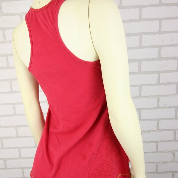 FARM Red Stripe Owl Embroidery Butterfly Racer Back Tank Top Womens M Red READ - Picture 3 of 16